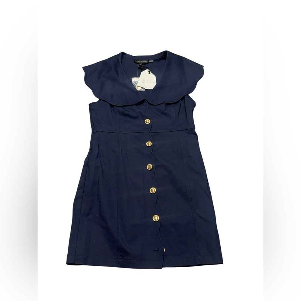 NWT ENGLISH FACTORY navy blue sleeveless Scalloped Structured mini Dress large - Picture 2 of 7